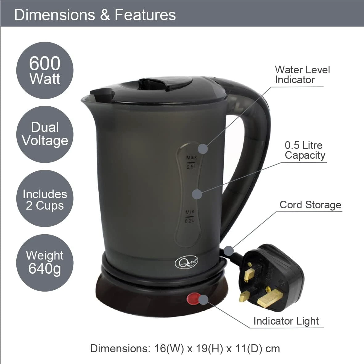 Quest 600w Low Wattage Travel Kettle 2 Quest 600w Low Wattage Travel Kettle - Image 2