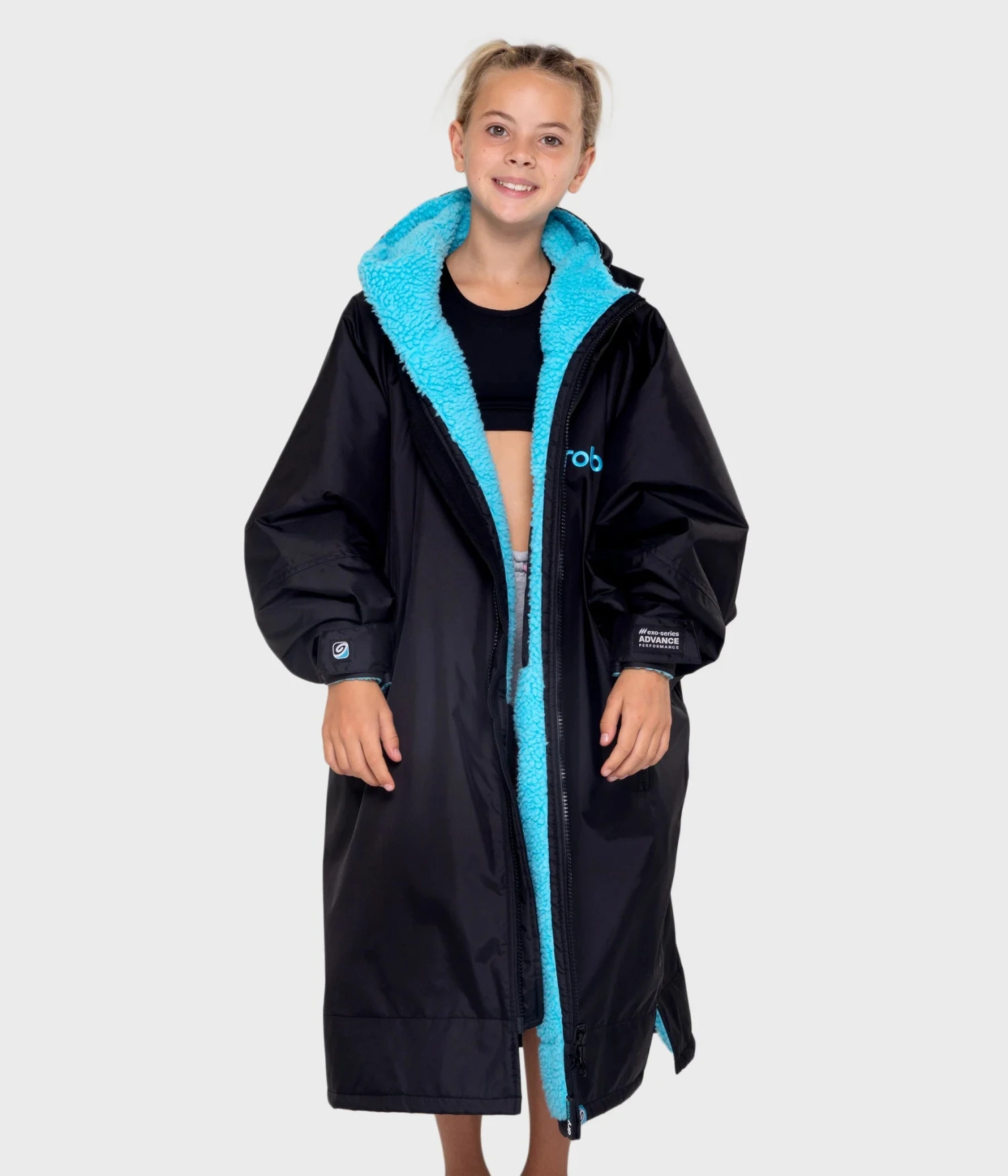 Dryrobe Advance Kids Long Sleeve BLACK BLUE - RECYCLED 1 Dryrobe Advance Kids Long Sleeve BLACK BLUE - RECYCLED