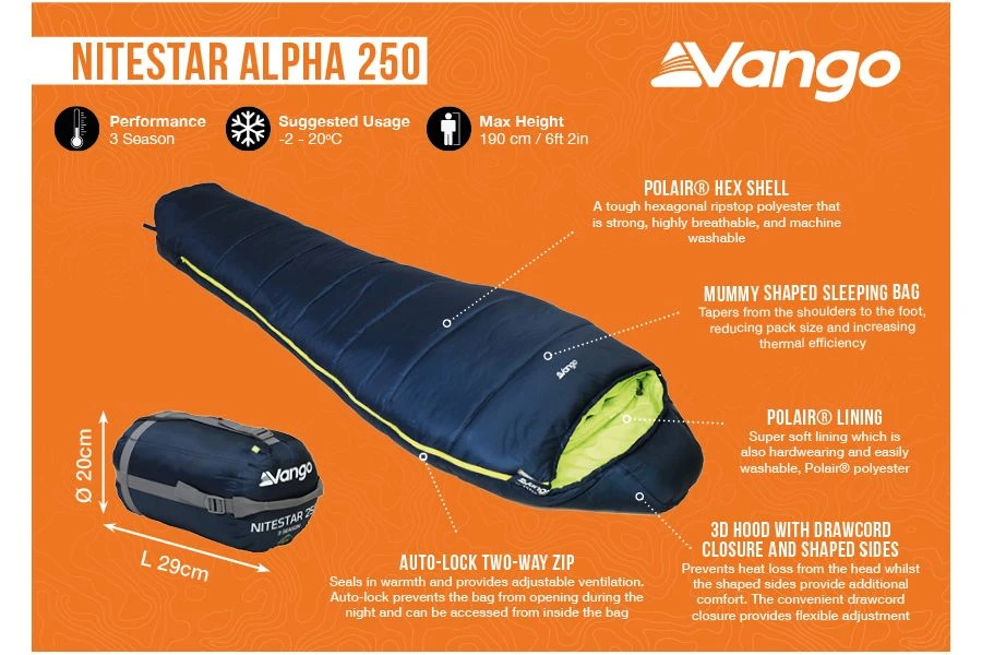 Vango Nitestar Alpha 250 Sleeping Bag 2 Vango Nitestar Alpha 250 Sleeping Bag - Image 2